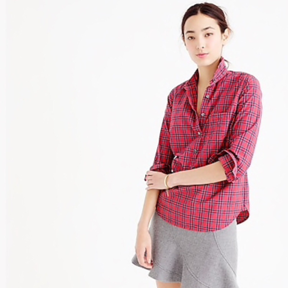 J. Crew Red Plaid Tartan Popover
